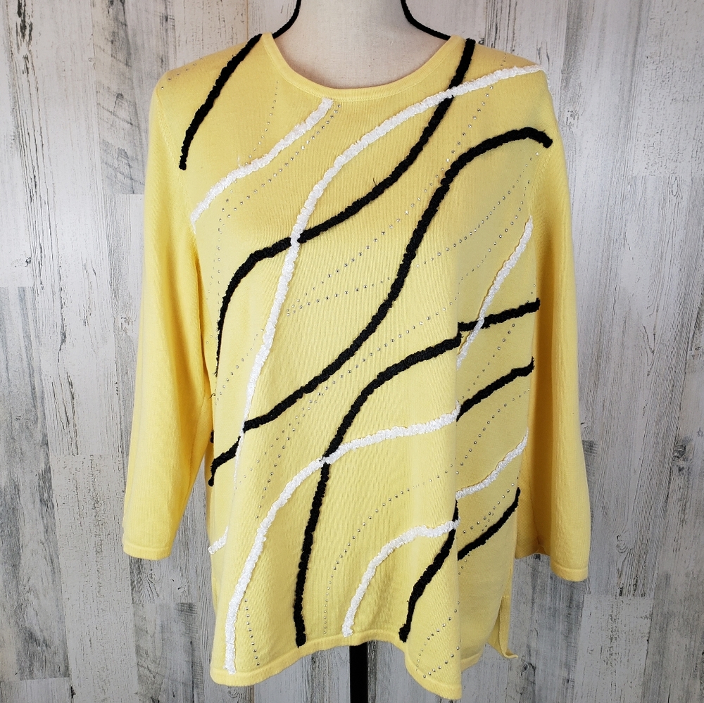 Alfred Dunner Yellow Knit Top Size Large